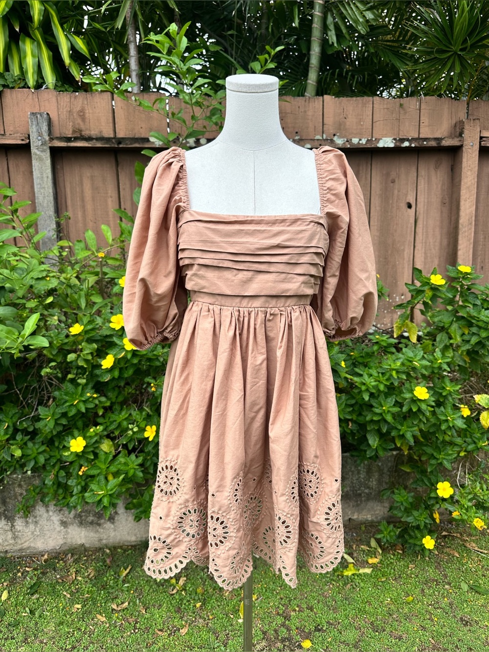 Abercrombie & Fitch Emerson Poplin Puff Sleeve Mini Dress Tan Size S